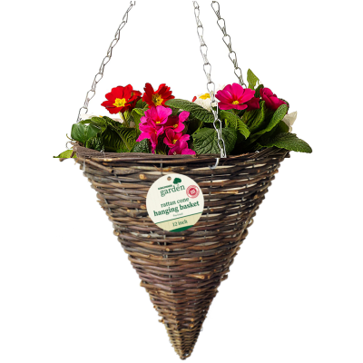 Kingfisher Dark Rattan Willow Wicker Cone Hanging Flower Basket 12 inch HB12RC