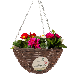 Kingfisher Dark Rattan Willow Wicker Round Hanging Flower Basket 12 inch HB12R