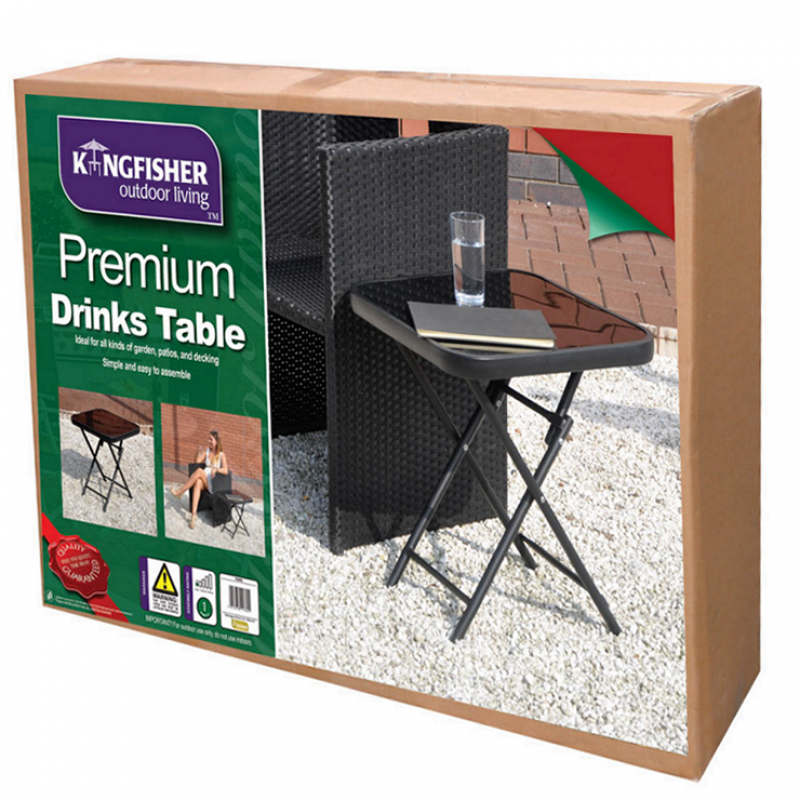 Kingfisher Folding Black Glass Drinks Garden Patio Table FSDT