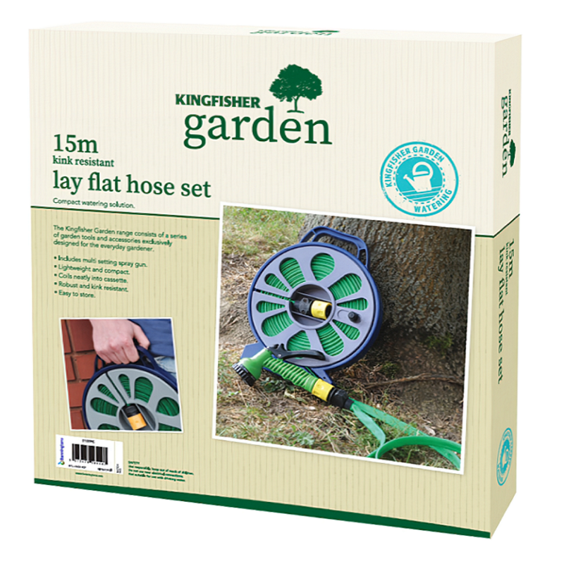 Kingfisher 50ft Garden Flat Hose Pipe Reel Watering Set 515FPC