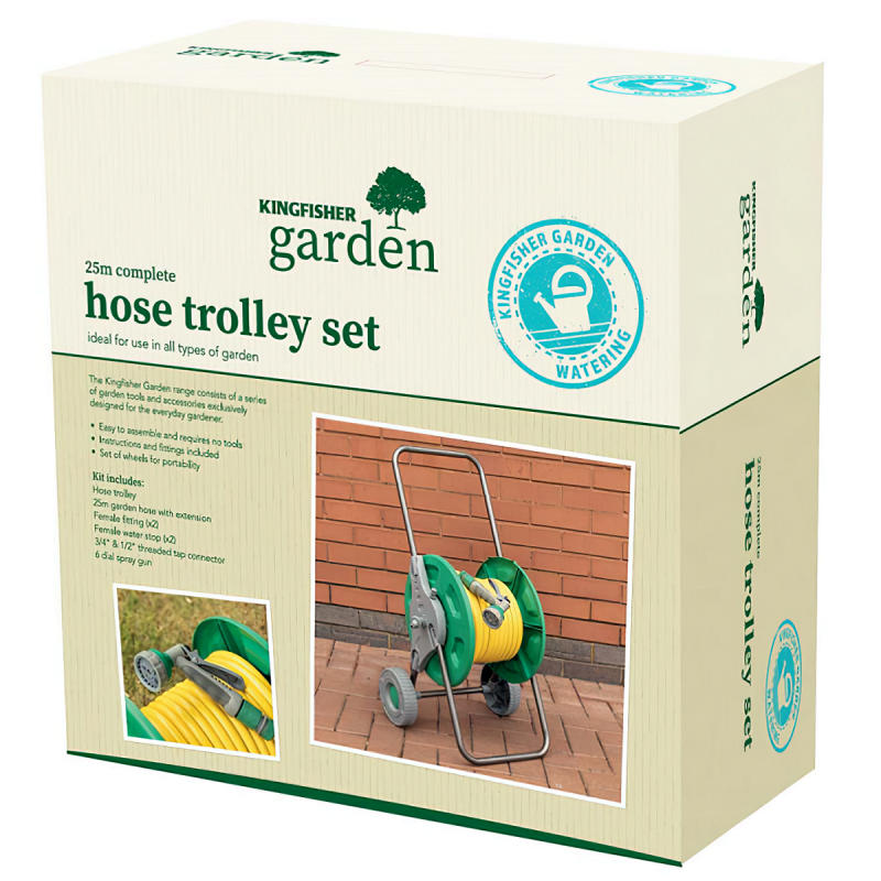 Kingfisher Garden Hose Pipe Reel Trolley Spray Gun Watering Set 625HRSX