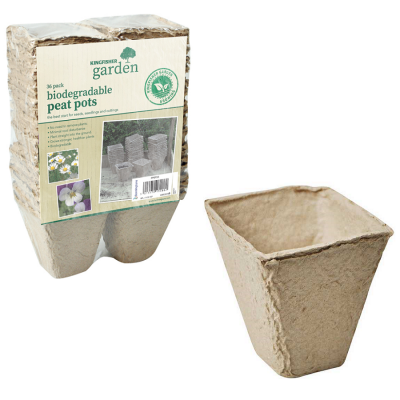 Kingfisher Biodegradable Square Growing Peat Pot 3 inch 36pk PPOTSS