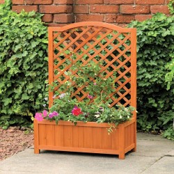 Kingfisher Square Garden Wood Planter Wooden Trellis Backed 1m Tall PLANTER3