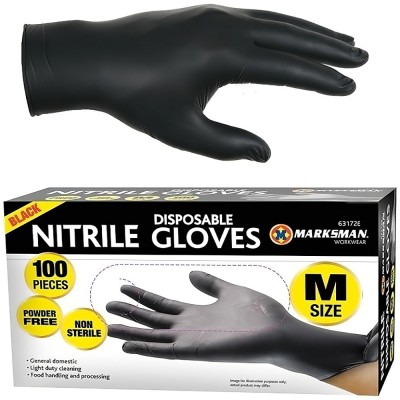 Marksman Disposable Nitrile Medium Black Gloves Non Latex 100pc 63172C