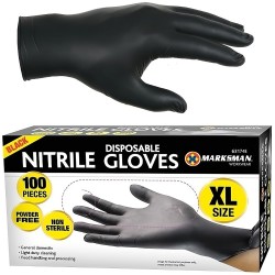 Marksman Disposable Nitrile XL Extra Large Black Gloves Non Latex 100pc 63174C