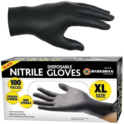 Marksman Disposable Nitrile XL Extra Large Black Gloves Non Latex 100pc 63174C