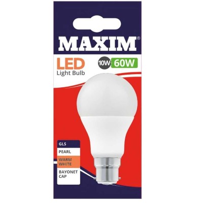 Maxim LED Bayonet Low Energy Light Bulb 10w = 60w GLS Warm White 