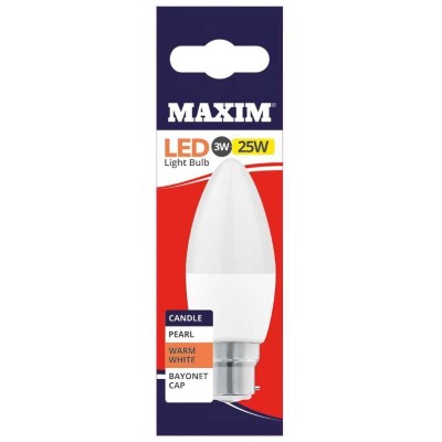 Maxim LED Bayonet Low Energy Candle Light Bulb 3w = 25w Warm White