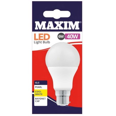 Maxim LED Bayonet Low Energy Light Bulb 6w = 40w GLS Cool White 