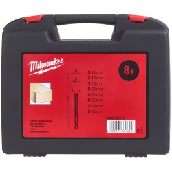 Milwaukee Flat Spade Wood Drill Boring Bit 8pc Set 12mm to 32mm 4932352504 Milwaukee Flat Spade Wood Drill Boring Bit 8pc Set 12mm to 32mm 4932352504