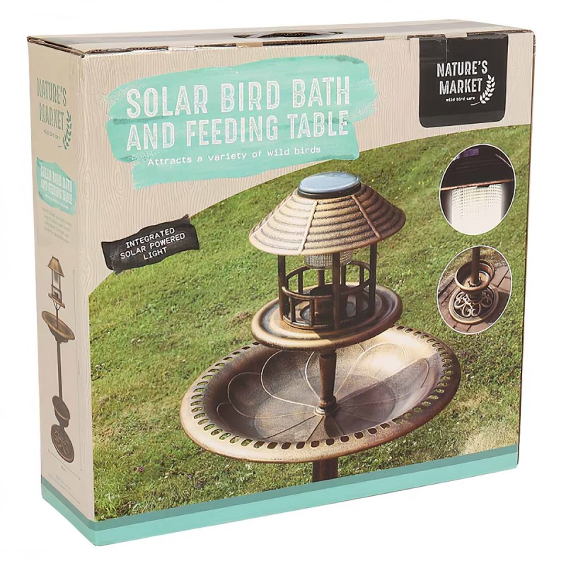 Natures Market Solar Light Garden Bird Bath Feeding Table BBSOLAR