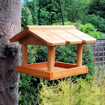 Natures Market Hanging Covered Wooden Feeder Garden Bird Table HBT