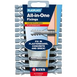 Plasplugs All in one Plasterboard Masonry Fixings Mixed Size Wall Plug Pack