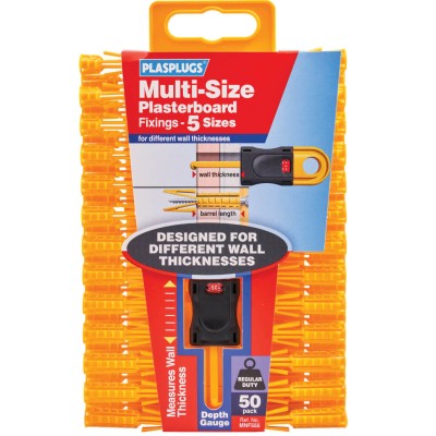 Plasplugs MNF555 Multi Size Plasterboard Wall Plug Fixings 50 Pack XMS24PLUG2