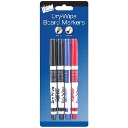 Just Stationery Small Tip Dry Wipe Board Marker Pens Black Blue Red T1000