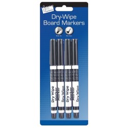 Just Stationery Small Tip Dry Wipe Board Marker Pen 4 x Black T1000-BK