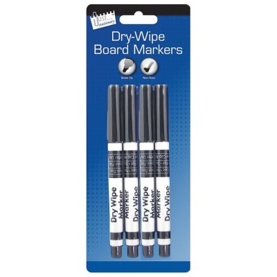 Just Stationery Small Tip Dry Wipe Board Marker Pen 4 x Black T1000-BK