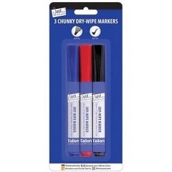 Just Stationery Chunky Dry Wipe Board Marker Pens Black Blue Red T1141