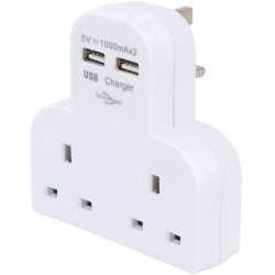 Powermaster Twin Electric Socket Plug Adaptor and USB Charger 819066
