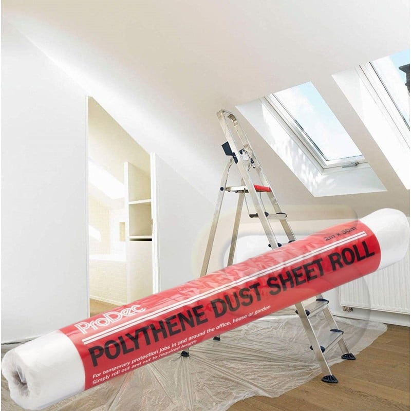 Prodec 2m x 50m Lightweight Polythene Dust Sheet Roll PDPY005 ...