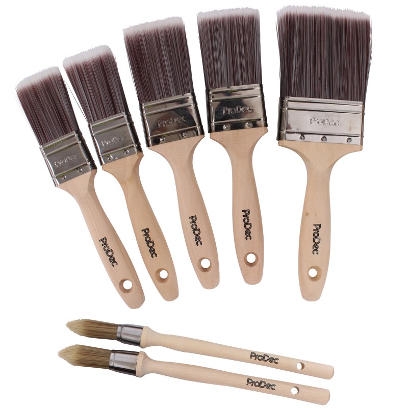 PRODEC Premier Synthetic 7 Piece Paint Brush Set Painting Decorating Sash Brush 