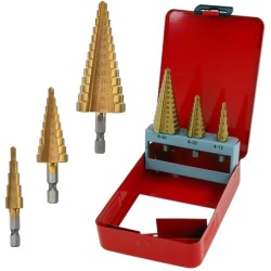PTI HSS Step Stepped Hole Saw Drill Bit 3 Piece Set Hex PTI0287