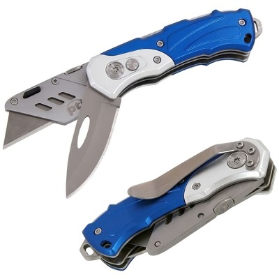 PTI Folding Dual Blade Lock Back Utility Stanley Knife Blue PTI0278