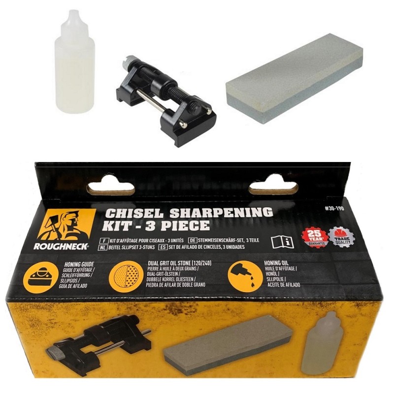 Roughneck 30-190 Honing Guide Wood Chisel Plane Sharpening Stone Kit  ROU30190