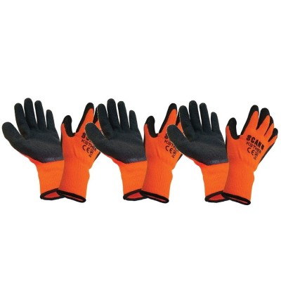 Scan Hi-Vis Latex Thermal Work Gloves Large 3 Pairs XMS24LATEX