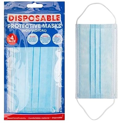 PMS 3 Ply Disposable Protective Face Mask Handy 4 Pack 755042