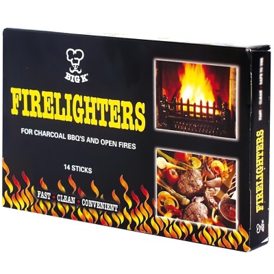BIG K Fire Lighters Starters Open Fires BBQ's Odourless 14pk 