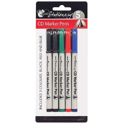 Chiltern CD Permanent Marker Pens Black Green Blue Red 5pk CW1048