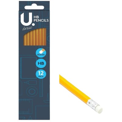U Draw 12 x HB Eraser Pencils Pre Sharpened P2414