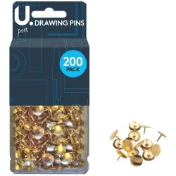 U-Pins Brass Coloured Drawing Pins 200pk P2346