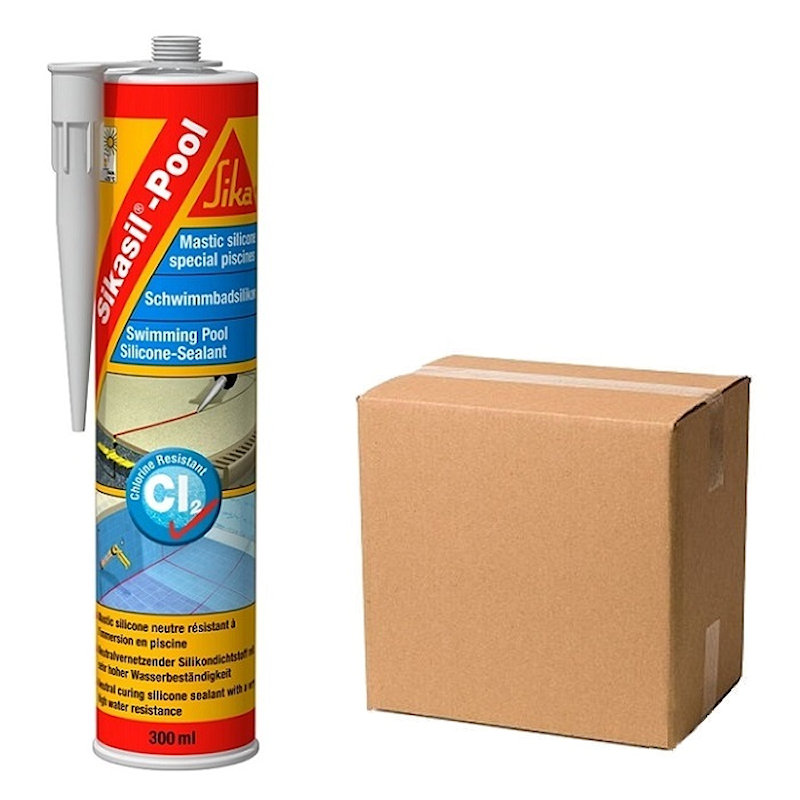 Sika Sikasil Pool Swimming Pool Silicone Sealant Box of 12 White Grey Sealants and Tools Direct
