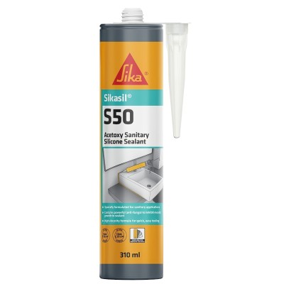 Sika Everbuild Sikasil S50 Sanitary Silicone Sealant Acetoxy White Clear Grey or Jasmin