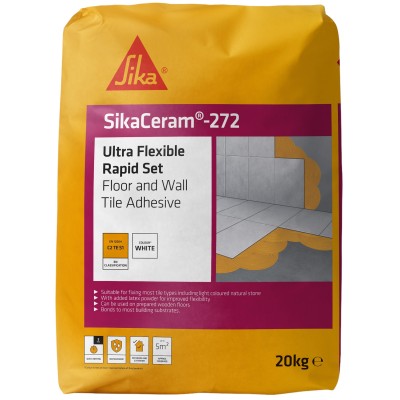 Sika Sikaceram 272 Ultra Flexible Rapid Int Ext Floor Wall Tile Adhesive White 20kg 