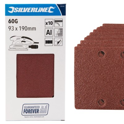 Silverline Hook Loop 1/3 Sander Sand Paper Sheets Punched 60g 10pk 282540