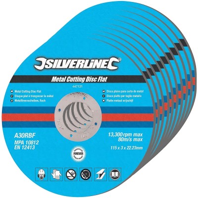 Silverline Angle Grinder Metal Cutting Discs 10pk 115mm or 125mm