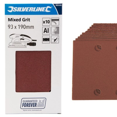 Silverline Hook Loop 1/3 Sander Sand Paper Sheets Punched Mixed Grit 10pk 892499