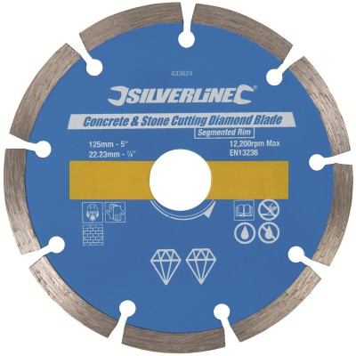 Silverline Concrete Stone Diamond Angle Grinder Cutting Blade 125mm 633624