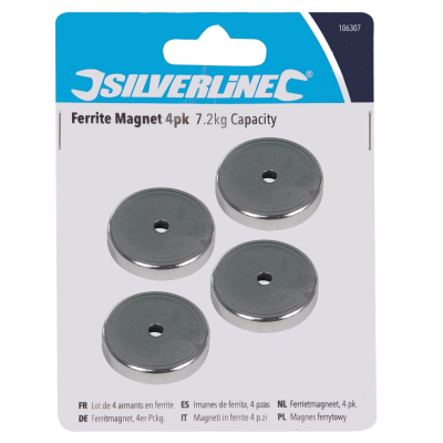 Silverline Tools Ferrite Mountable Magnet 7.2kg Capacity 4 pack 106307