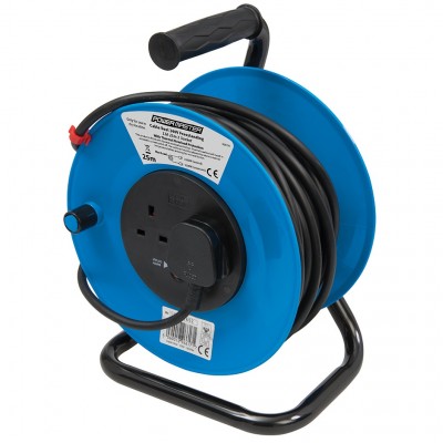Powermaster Electric Cable Reel Twin Socket Extension Lead 230V 25m 303754