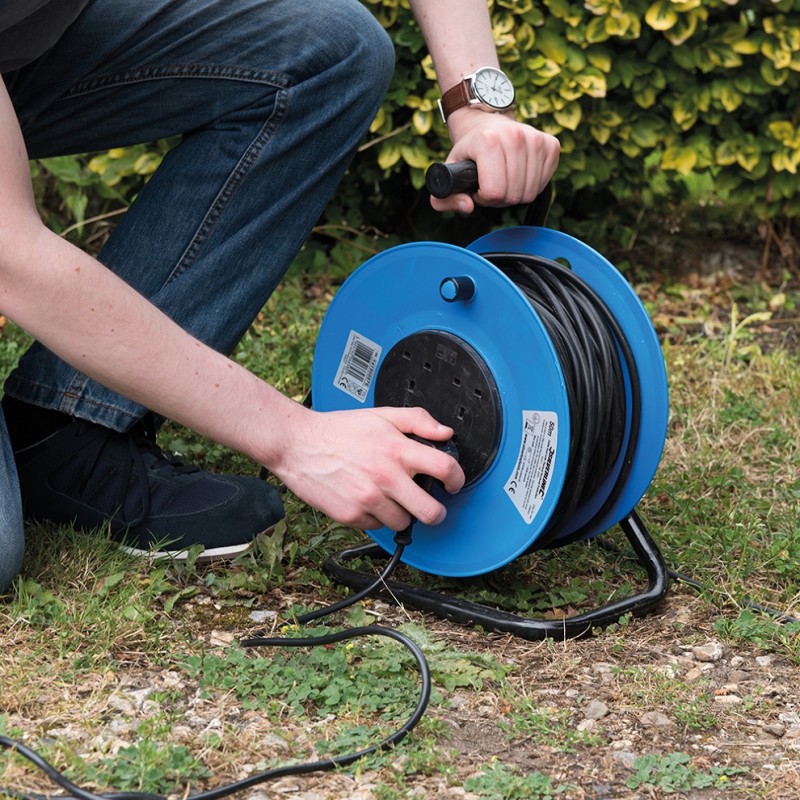 Powermaster Electric Cable Reel 4 Socket Extension Lead 50m 934311