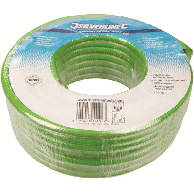 Silverline Garden Reinforced Green 3 ply Hose Pipe 30m 868622