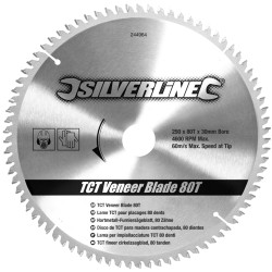 Silverline 250mm TCT Veneer Saw Blade 80T 30mm inc rings 244964