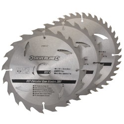 Silverline 180mm TCT Circular Saw Blades 20T 24T 40T 3pk 298537