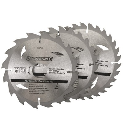 Silverline 160mm TCT Circular Saw Blades 16T 24T 30T 3pk 436755