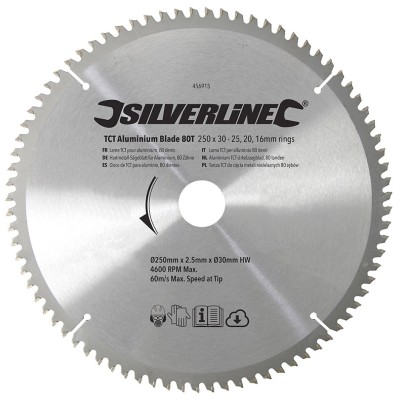 Silverline 250mm TCT Aluminium Cutting Circular and Chop Saw Blade 456915