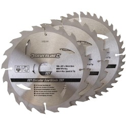 Silverline 190mm TCT Circular Saw Blades 20T 24T 40T 3pk 590591